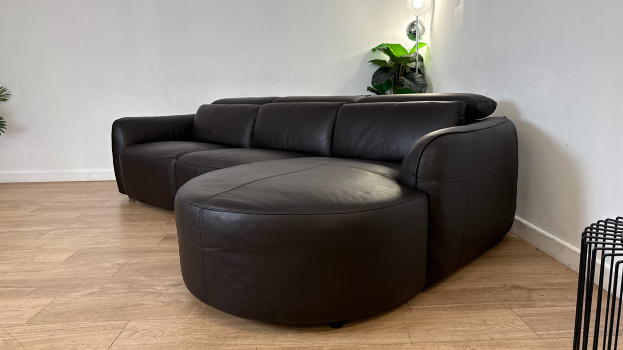 Sofology The Serene Leather 3 Chaise Power Recliner/Headrest in Trusty Matt Dark Brown