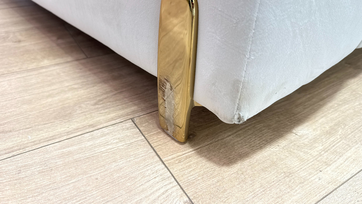 Sofology Oscar Fabric 4 Seater Gold Trim in Super Matt Velvet Ecru Mix