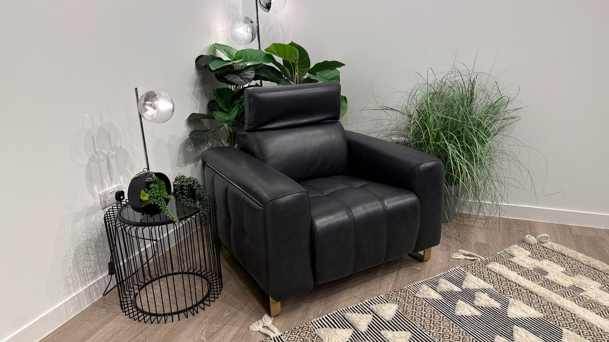 Sofology Marvella Leather Chair Power Recliner Heated Seat in Trusty Sheen Navy