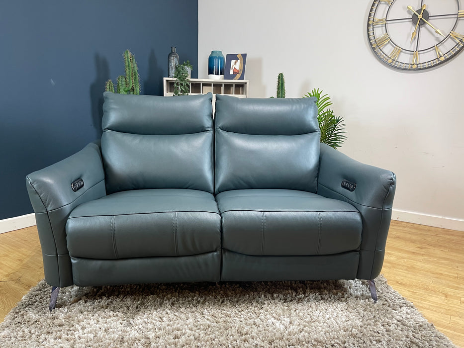 Renato 2 Seater - Trusty Embossed Leather Peacock Power Recliner (WA2)