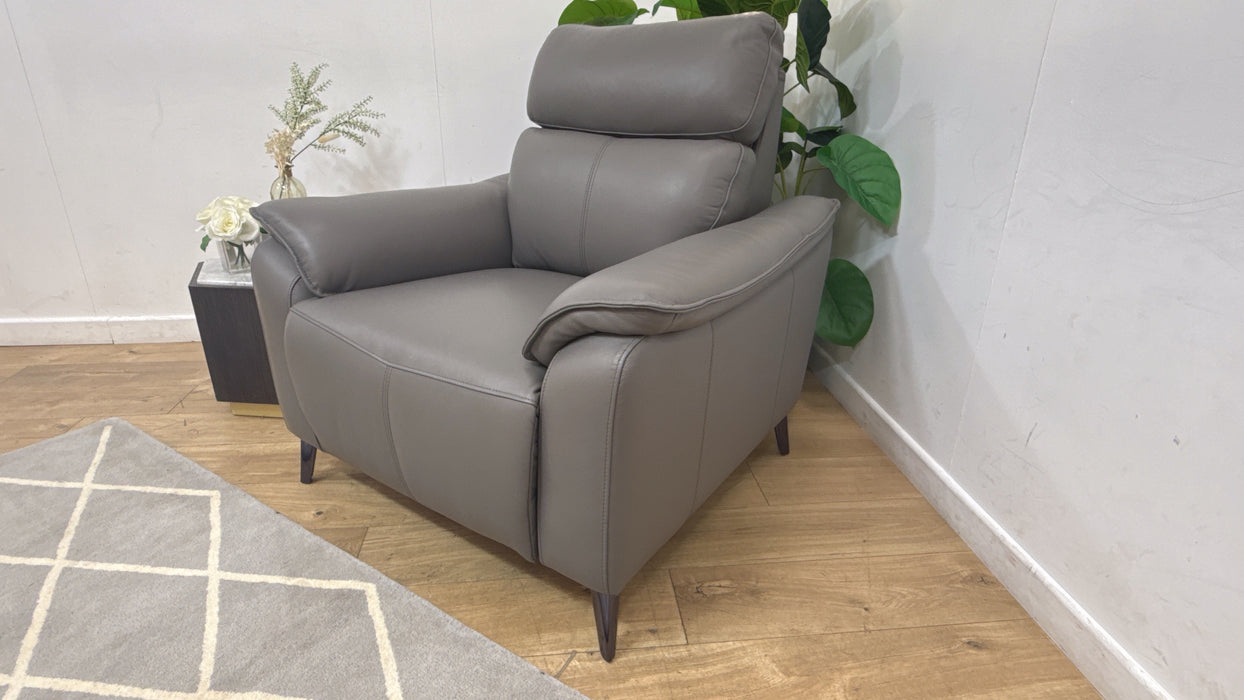 Sofology Arlo Leather Chair Power Recliner/Headrest in Trusty Embossed Elephant