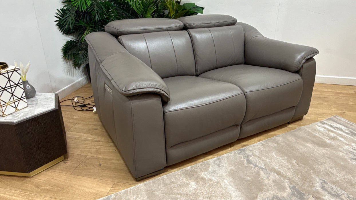 Sofology Carrera Leather 2 Seater Power Recliner/Headrest in Trusty Embossed Elephant