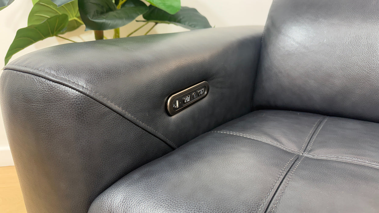 Sofology Marvella Leather 3 Seater Power Recliner/Headrest in Trusty Sheen Navy