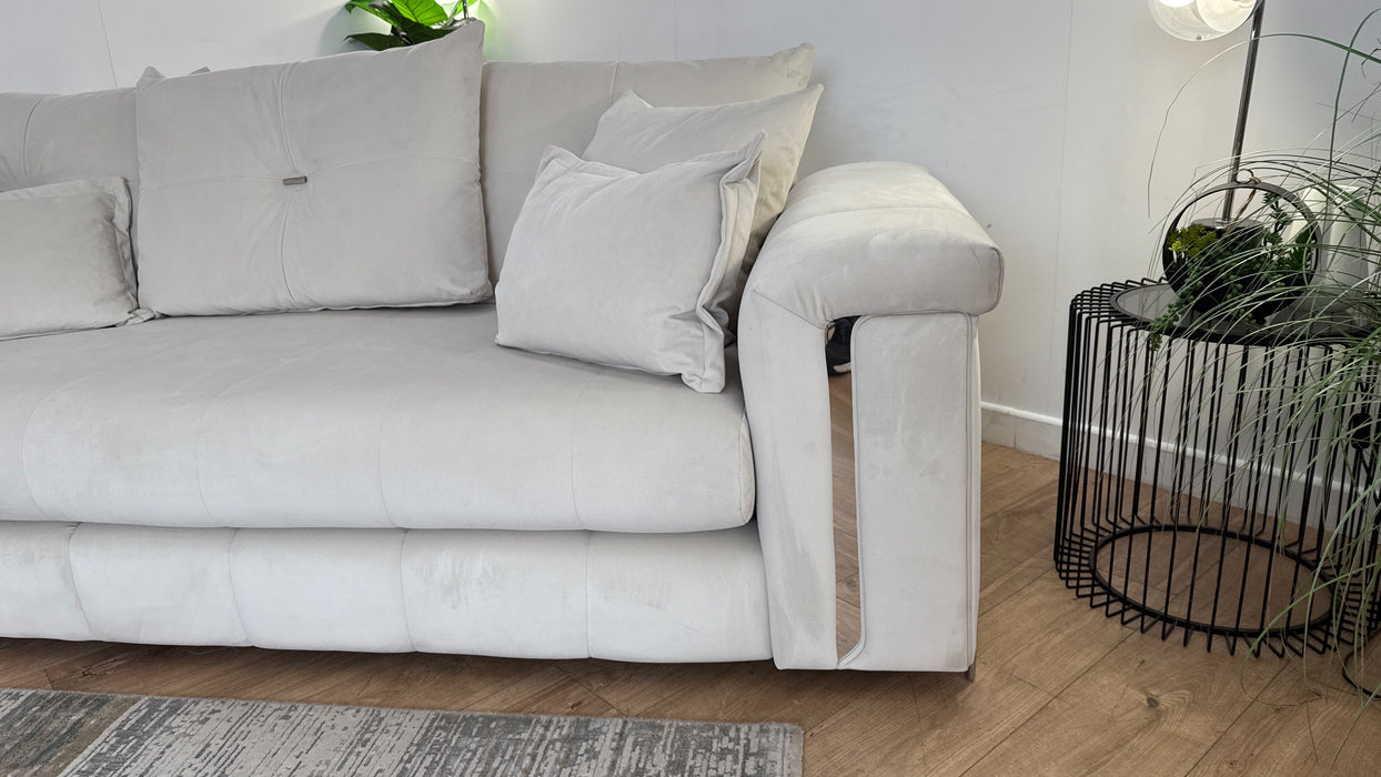 Sofology The Oscar Fabric 4 Seater Silver Trim in Super Matt Velvet Ecru