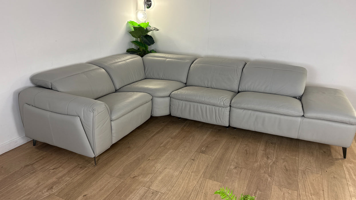 Venosa Left Hand Leather Corner Sofa in Grey Mist