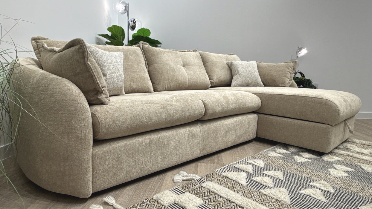 Sofology Portobello Fabric Chaise 3 Seater Foam Seats with Storage in Teddy Chenille Natural Mix