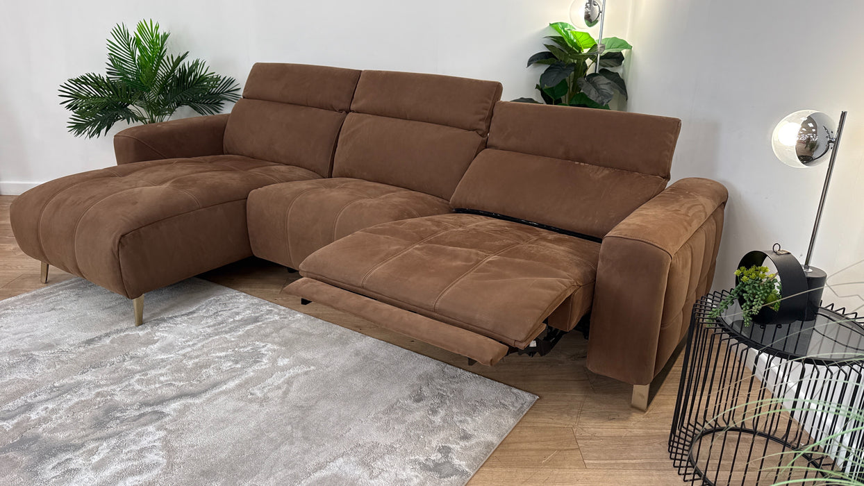 Sofology Marvella Fabric Chaise 4 Seater Power Recliner/Headrest in Lifestyle Nubuck Feel Pecan