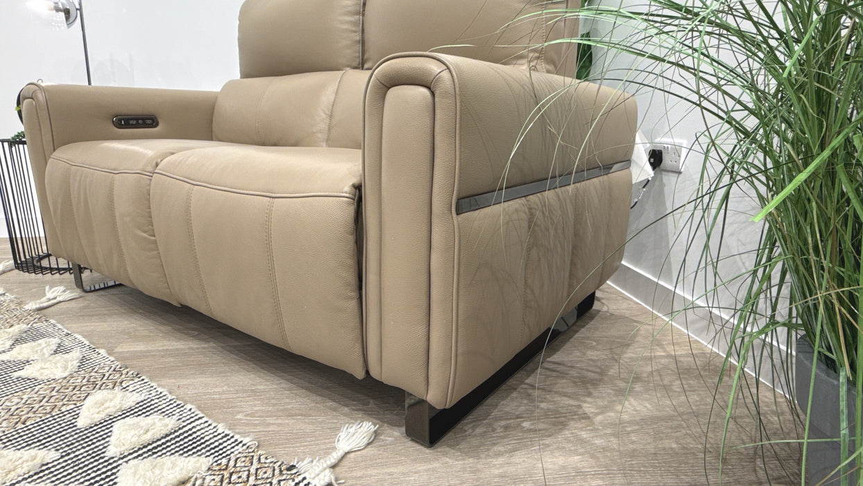 Sofology Ravello Leather 2 Seater Power Recliner/Headrest in Trusty Embossed Mushroom