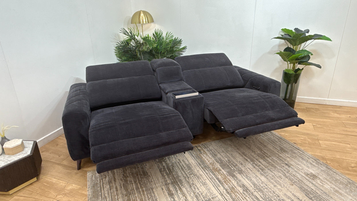 Sofology Allure Fabric 2.5 Seater Screen Console Power Recliner/Headrest Heated Seats Lumbar Support Speakers in Relaxed Chenille Ink