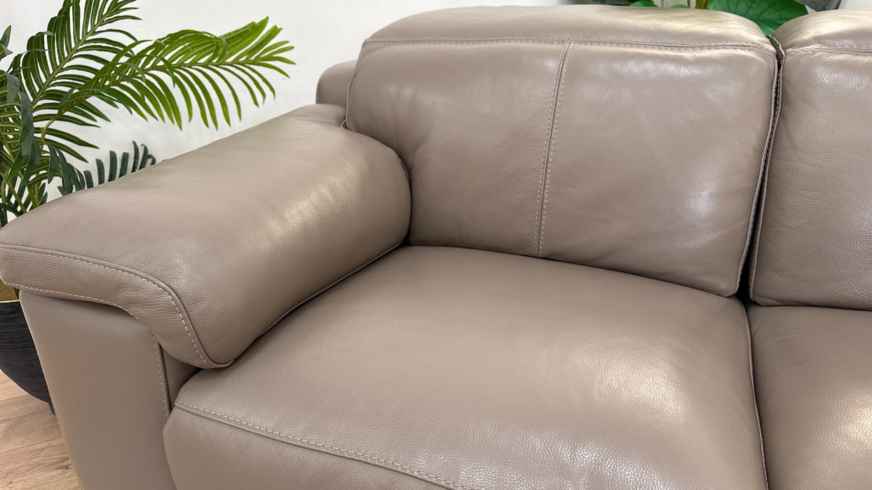 Sofology Laurence Leather 2 Seater Power Recliner/Headrest in Le Mans Taupe