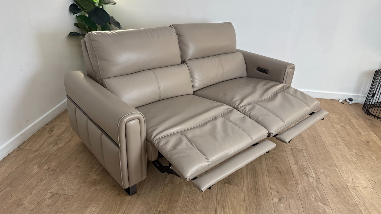 Sofology The Ravello Leather 2.5 Seater Power Recliner/Headrest Lumbar in Trusty Embossed Stone