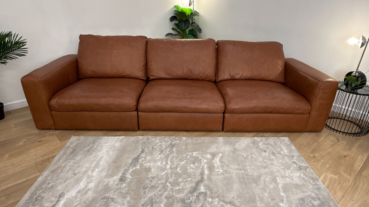 Sofology Retreat Leather 4 Seater in Relaxed Soft Tan Mix