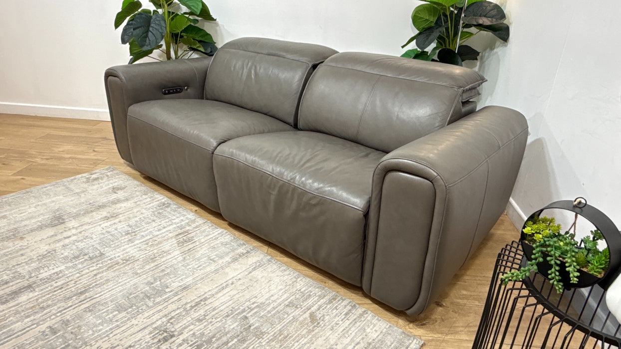 Sofology Premiere Leather 2.5 Seater Power Recliner/Headrest Heated Seat in Trusty Embossed Grey