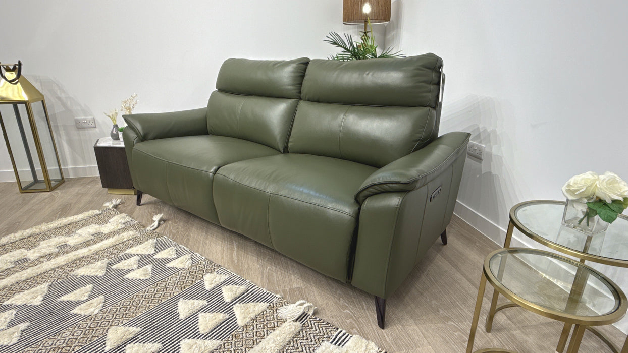 Sofology Arlo Leather 2.5 Seater Power Recliner/Headrest in Trusty Embossed Dark Olive