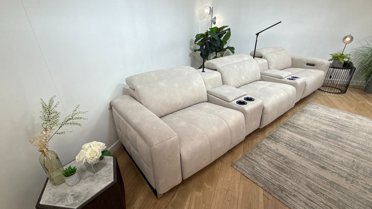 Sofology Marvella Fabric 3 Seater Cinema Sofa Console Power Recliner/Headrest in Lifestyle Flecked Ivory