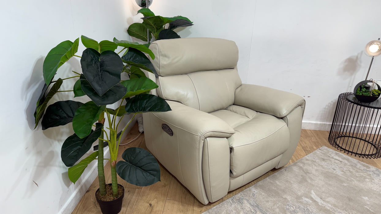 Sofology Radleigh Leather Power Recliner/Headrest Chair in Trusty Soft Sheen Leather Silver
