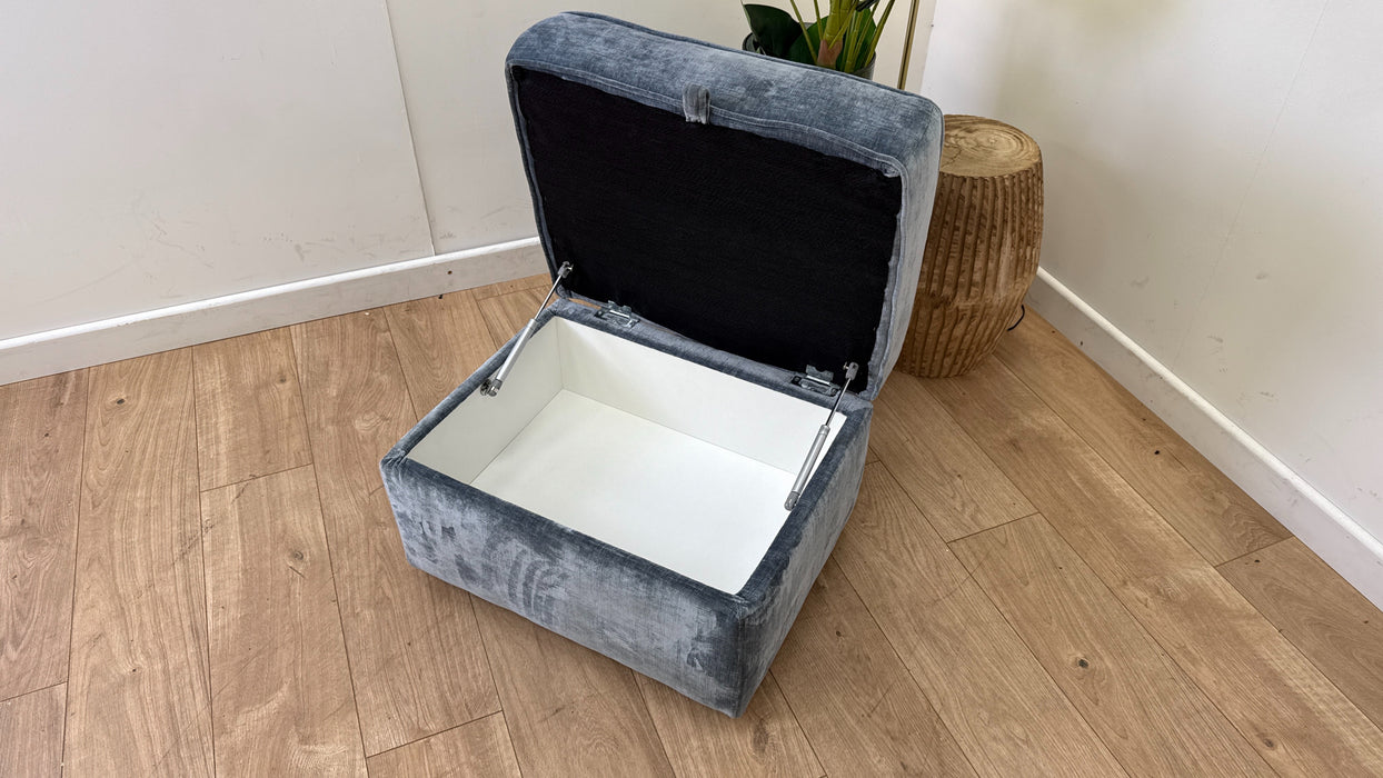 Sofology Georgio Fabric Storage Footstool Feather Flex in Luxe Chenille Steel Blue