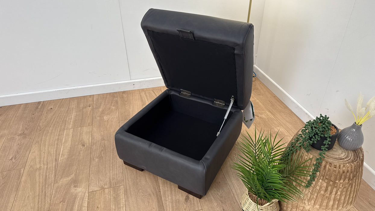 Mason Leather Storage Footstool - Relaxed Matt Leather Charcoal