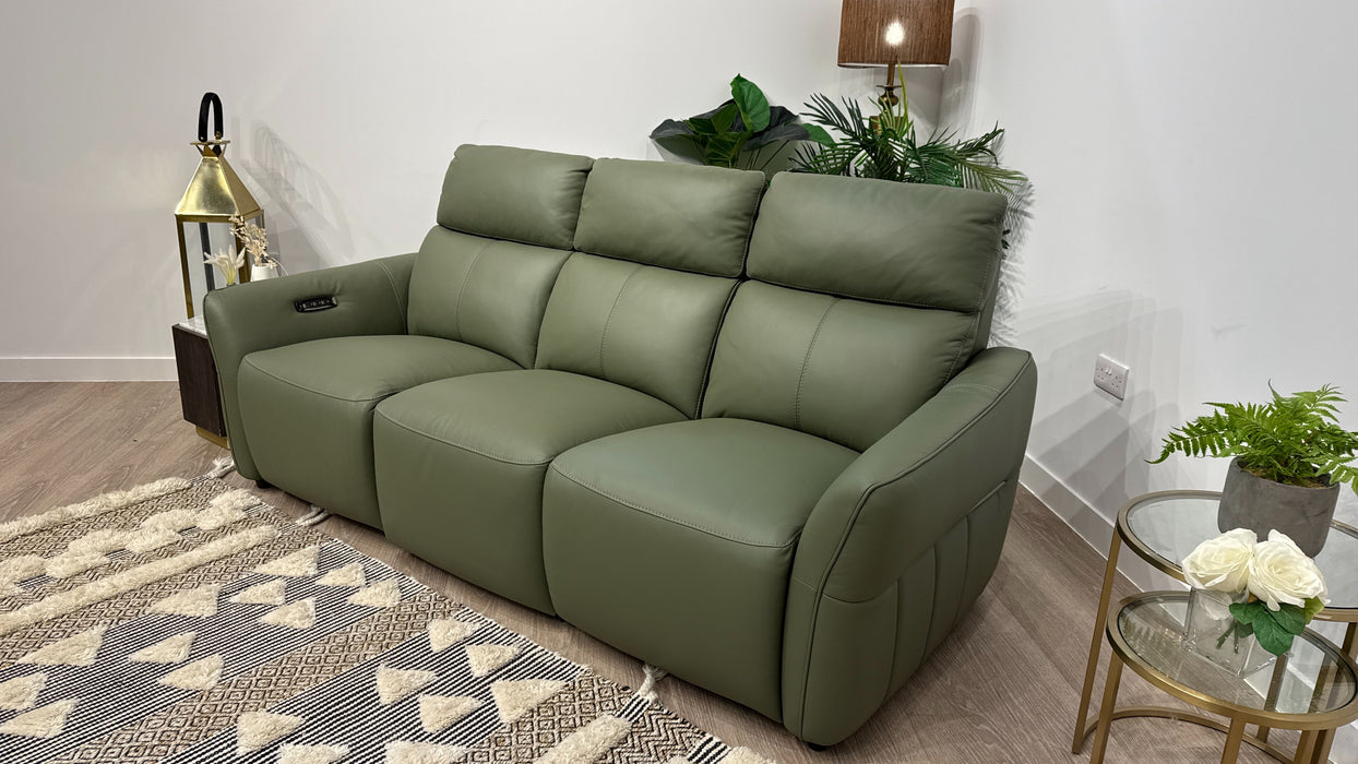 Sofology Elara 3 Seater Power Recliner With Power Headrest In Sage Green