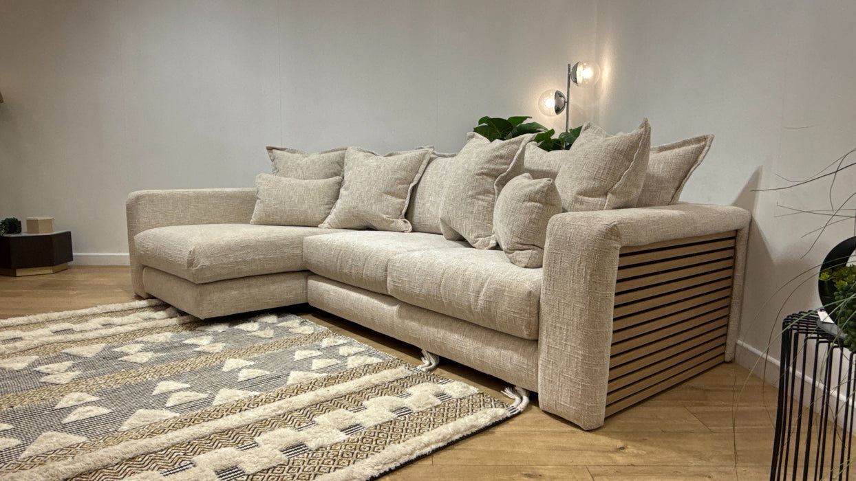 Sofology Cove Fabric Chaise Small Light Wood Panel in Artisan Chenille Ecru