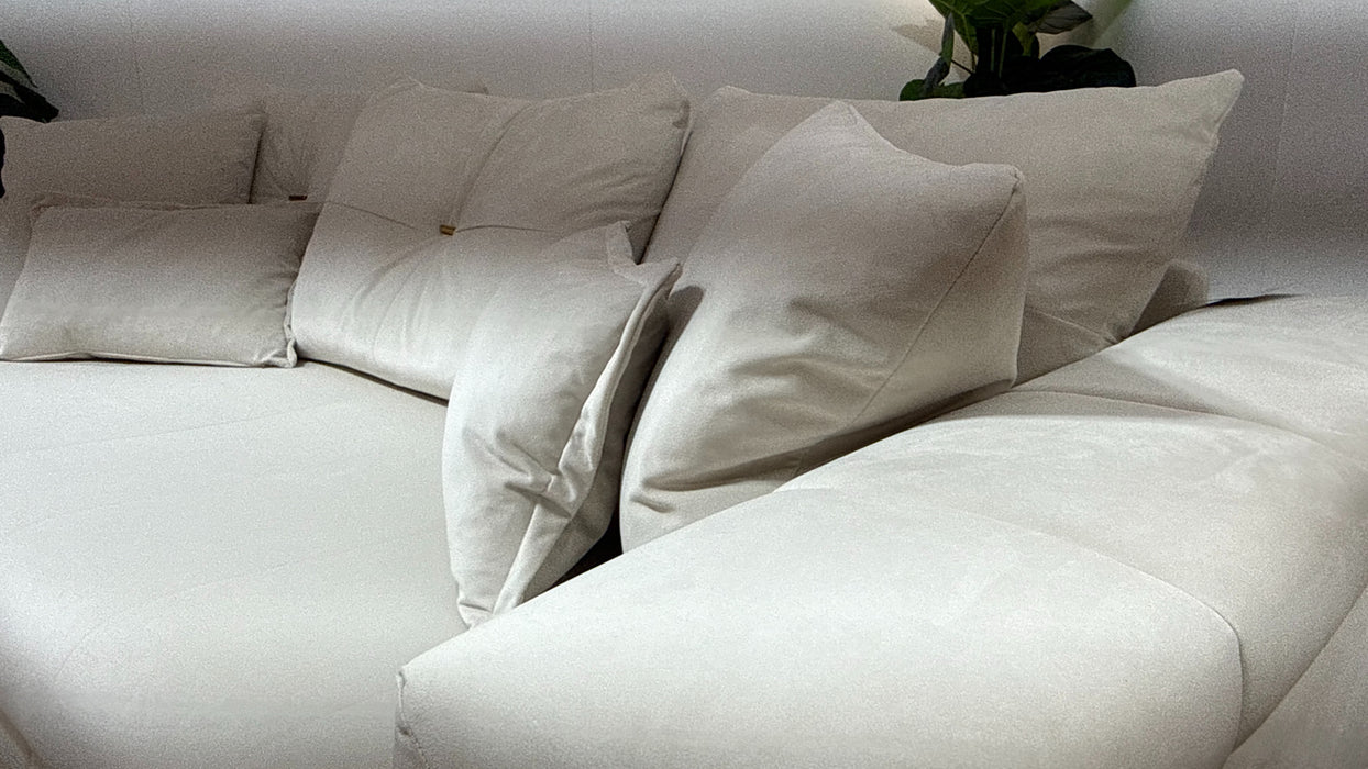 Sofology Oscar Fabric 4 Seater Gold Trim in Super Matt Velvet Ecru