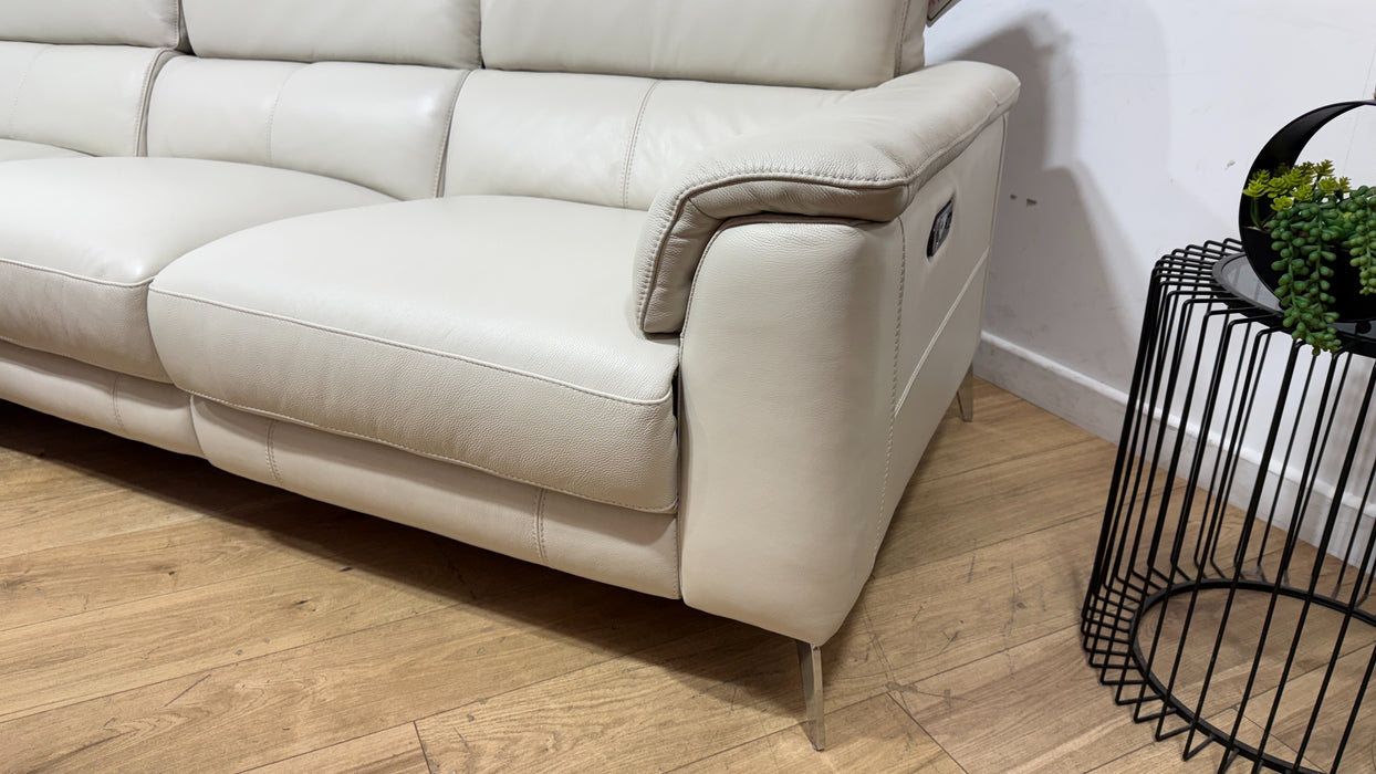 Sofology Illinois Leather Chaise 3 Seater Power Recliner/Headrest in Trusty Soft Sheen Mist