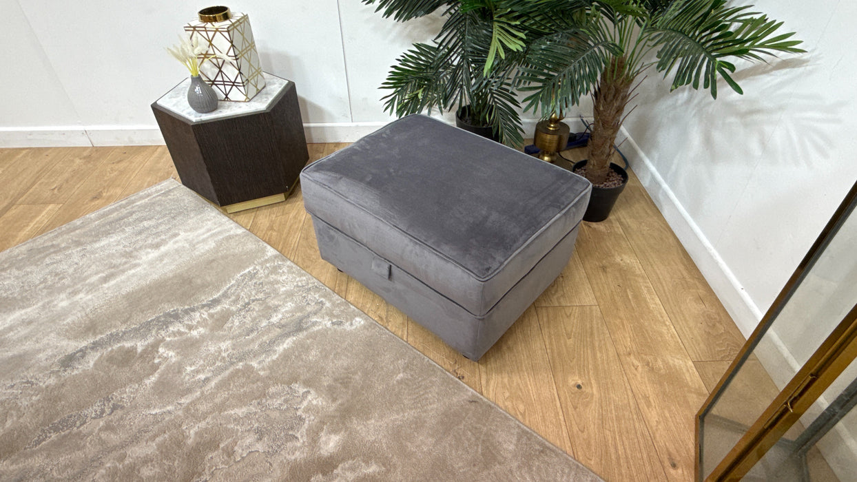 Sofology Keswick Fabric Storage Footstool in Deluxe Velvet Steel