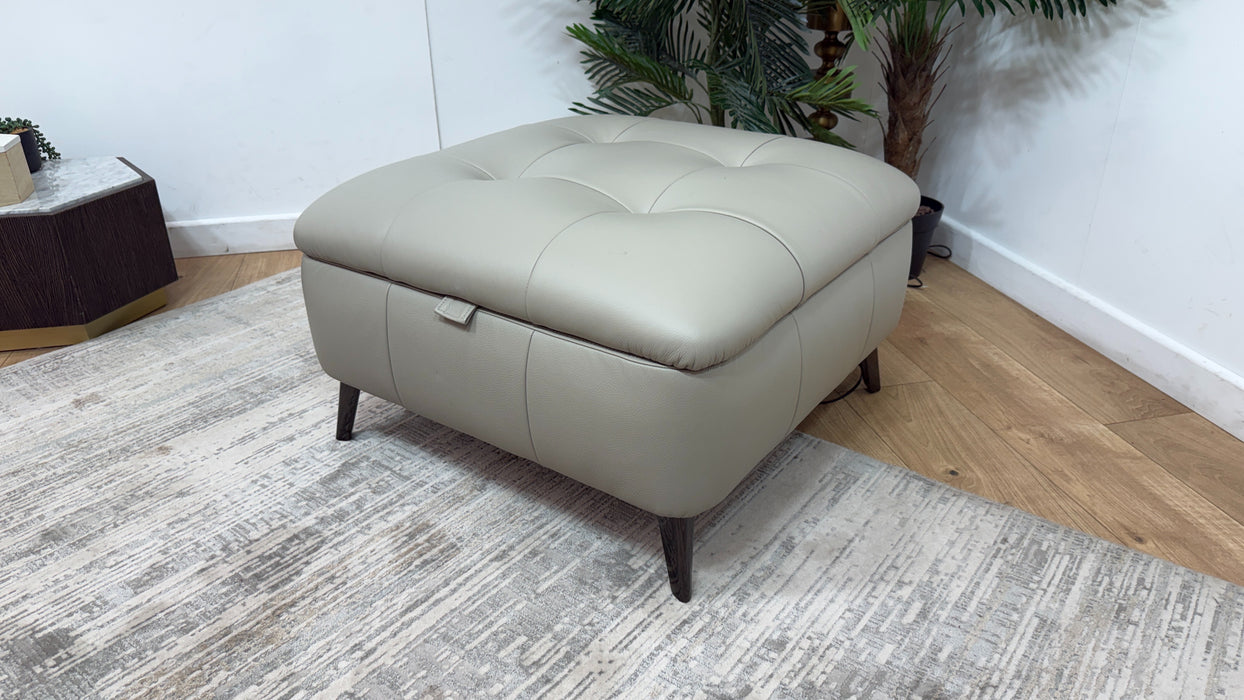 Sofology Sample Milan Leather Designer Footstool in Trusty Embossed Light Grey