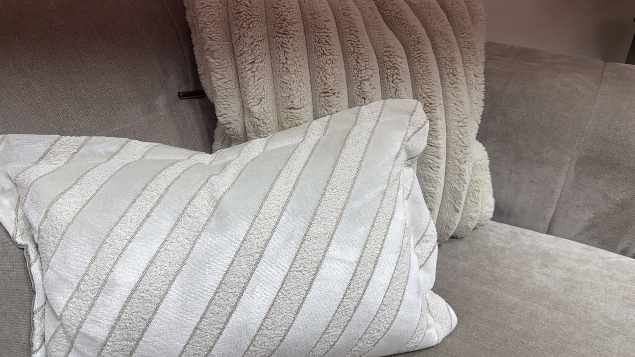 Sofology Oscar Fabric 4 Seater Gold Trim in Fine Textured Chenille Stone Mix
