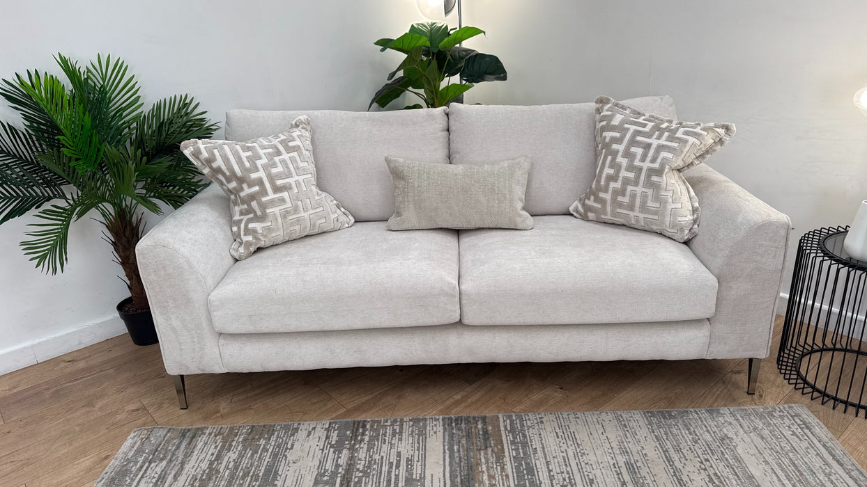 Sofology Mayfair Fabric 3 Seater Foam Seats in Linen Look Chenille Mist/Pearl Mix