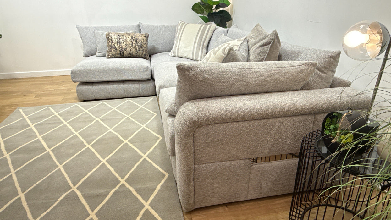 Sofology Westwood Fabric Chaise 1 Corner 3 Silver Trim in Soft Boucle Silver Mix