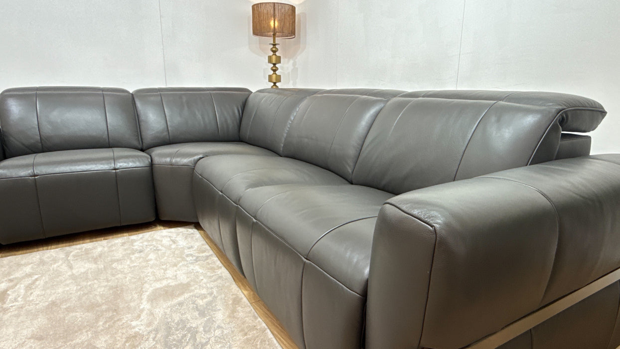 Sofology Lumiere Leather 3 Console Corner 3 Power Recliner/Headrest in Trusty Embossed Charcoal
