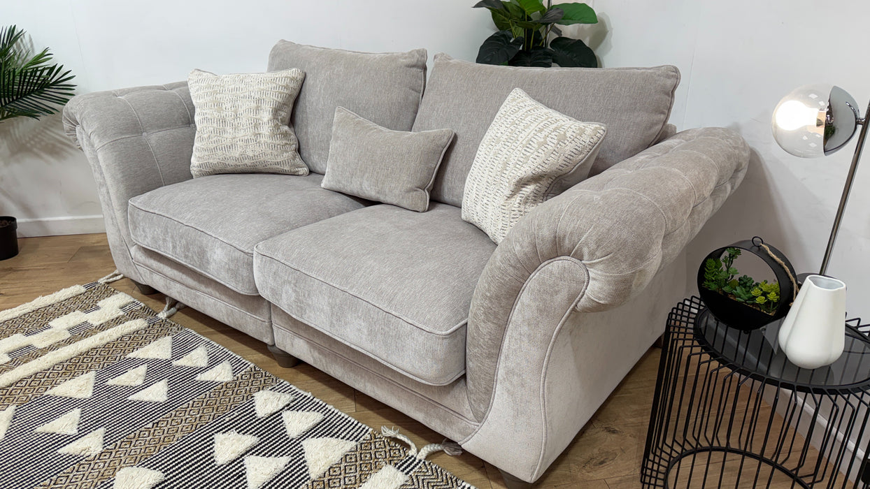 Sofology Highgrove Fabric 3 Seater Split Full Back Extra Flex in Luxury Deep Pile Chenille Silver