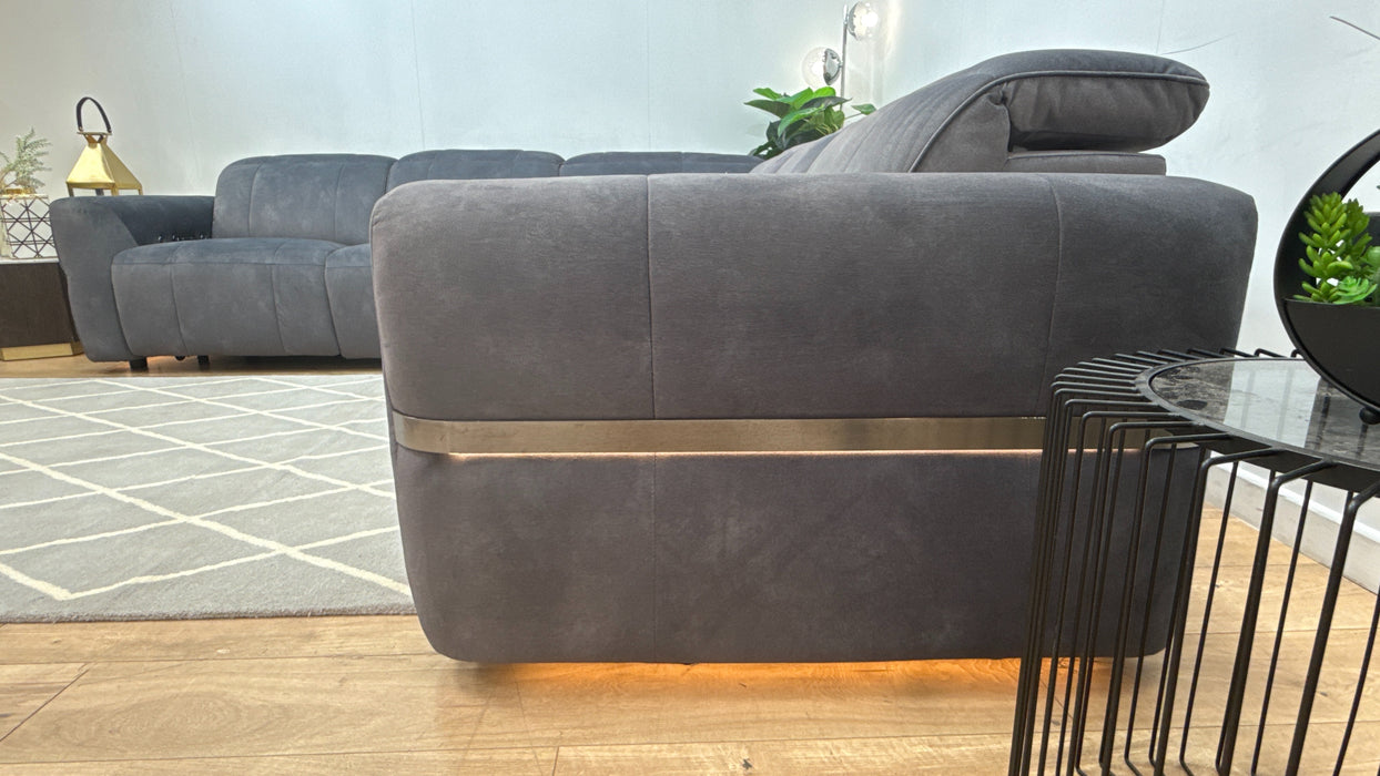 Sofology Lumiere Fabric 3 Corner 3 Power Recliner/Headrest Heated Seats in Lifestyle Flecked Charcoal