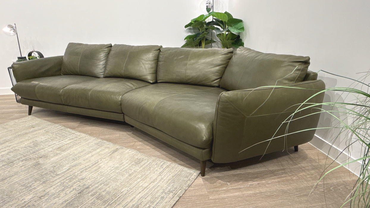 Sofology Adler Leather 4 Seater Asymmetric in Relaxed Soft Olive