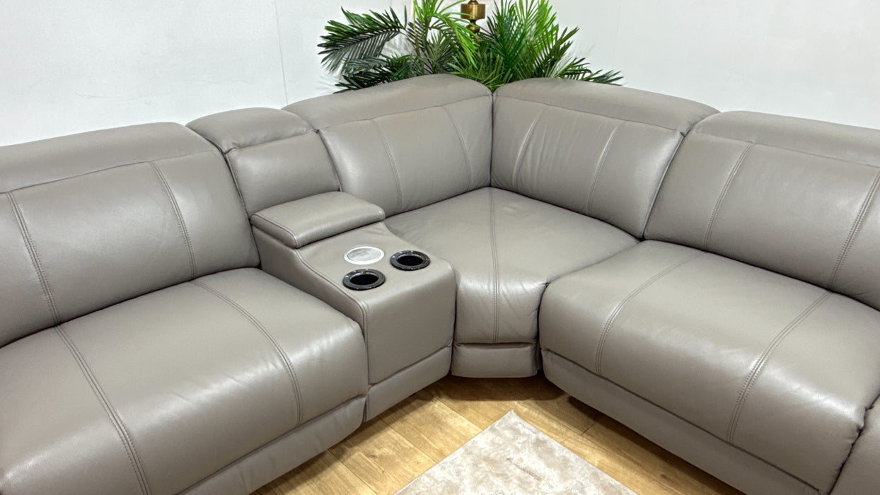 Sofology Allure Leather 3 Corner 3 Smart Console Power Recliner/Headrest Heated Seats Lumbar Support Speakers Trusty Embossed Elephant