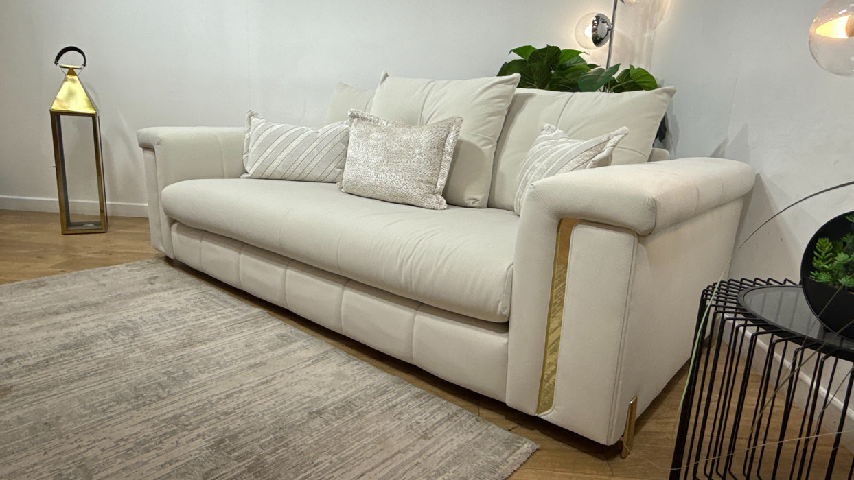 Sofology Oscar Fabric 3 Seater Gold Trim in Super Matt Velvet Ecru Mix