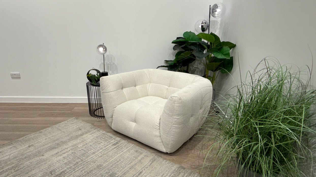 Sofology Lunar Fabric Swivel Chair in Woven Boucle Linen