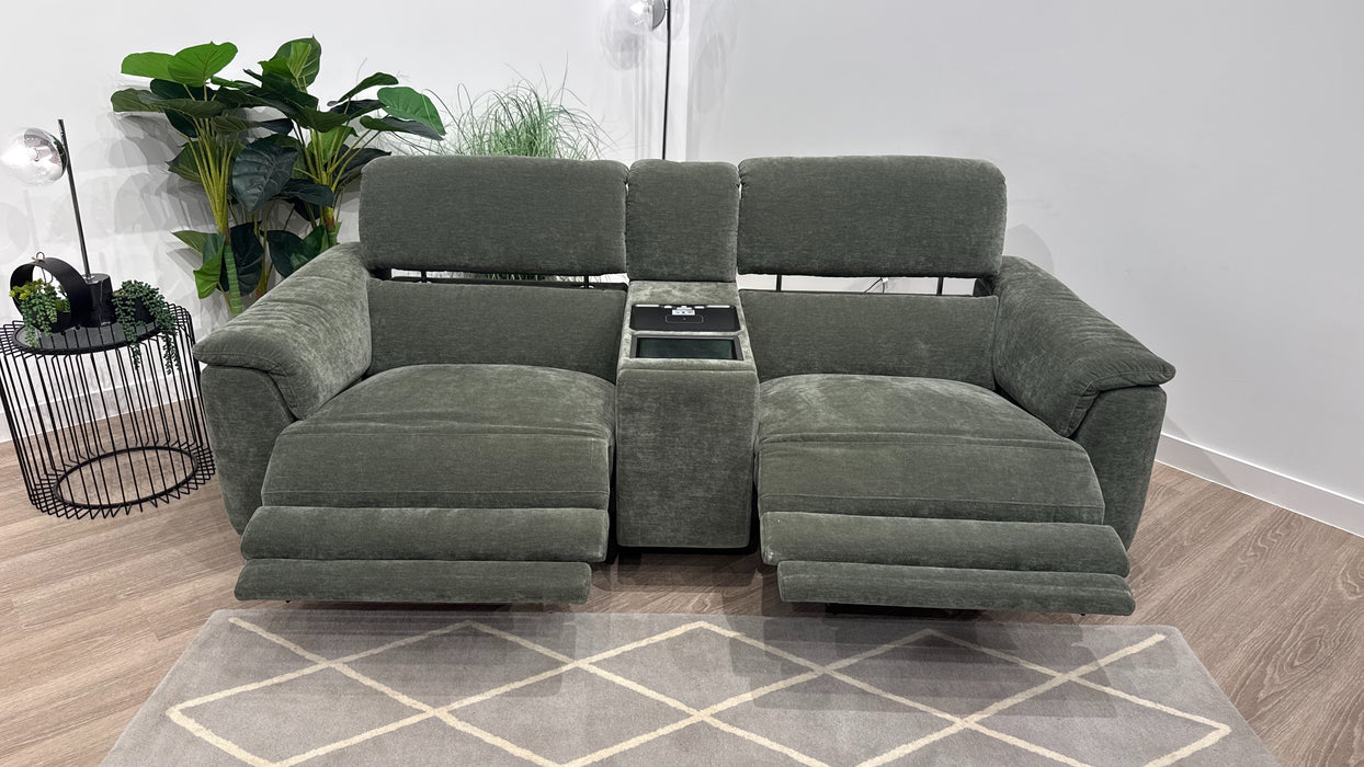 Sofology Illinois 2 Seater Fabric Power Recliner with Console in Forrist Green
