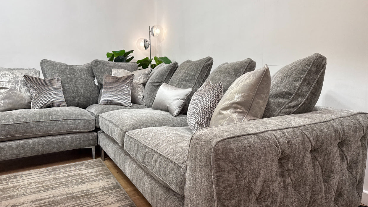 Sofology Rococo Fabric 1.5 Corner 3 Pillow Back in Verbier Grey Mix