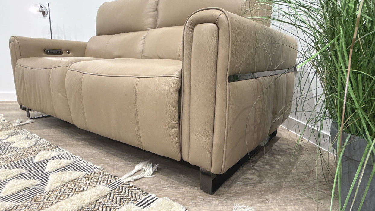 Sofology Ravello Leather 2.5 Seater Power Recliner/Headrest Heated Seats Lumbar Support in Trusty Embossed Mushroom