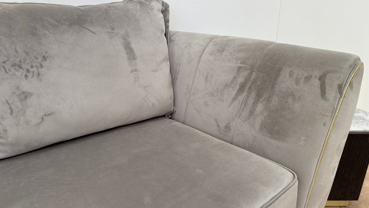 Sofology Gabrielle Fabric 2 Seater Gold Trim in Plush Pebble/Powder Ebony Mix