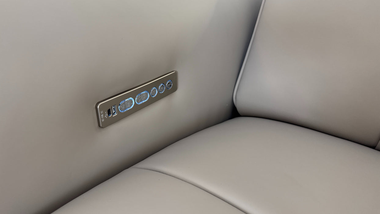 Sofology The Riviera Leather 2 Seater Power Recliner/Headrest in Trusty Super Matt Cloud Grey