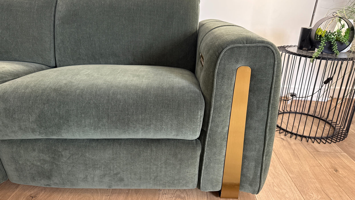 Sofology Kingsbridge Fabric 3 Corner 1.5 Power Recliner/Headrest Heated Seats in Relaxed Chenille Pine