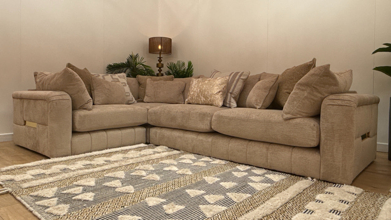 Sofology Westwood Fabric 1 Corner 3 Gold Trim in Teddy Chenille Natural Mix