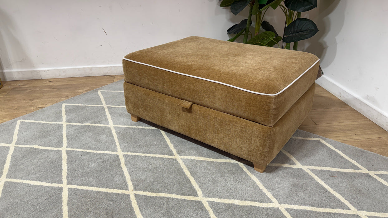 Sofology Remy Fabric Large Storage Footstool in Soft Chenille Almond With Natural Contrast Piping