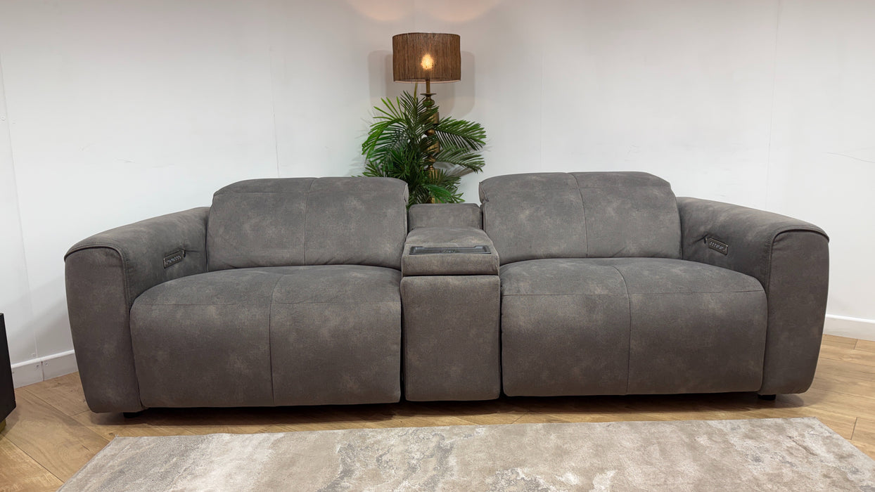 Sofology Riviera Fabric 2.5 Seater Console Power Recliner/Headrest Heated Seats in Mocha