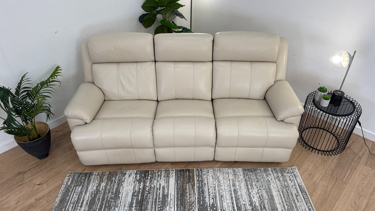 Gracie 3 Seater - Leather Sofa Power Recliner & Headrest + Heated Seats - Bone China