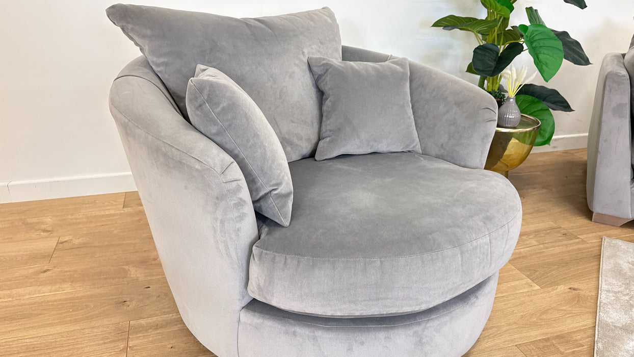 Tallulah 4 Seater Split - Fabric Sofa - Velvet Grey All Over with matching Swivel Chair