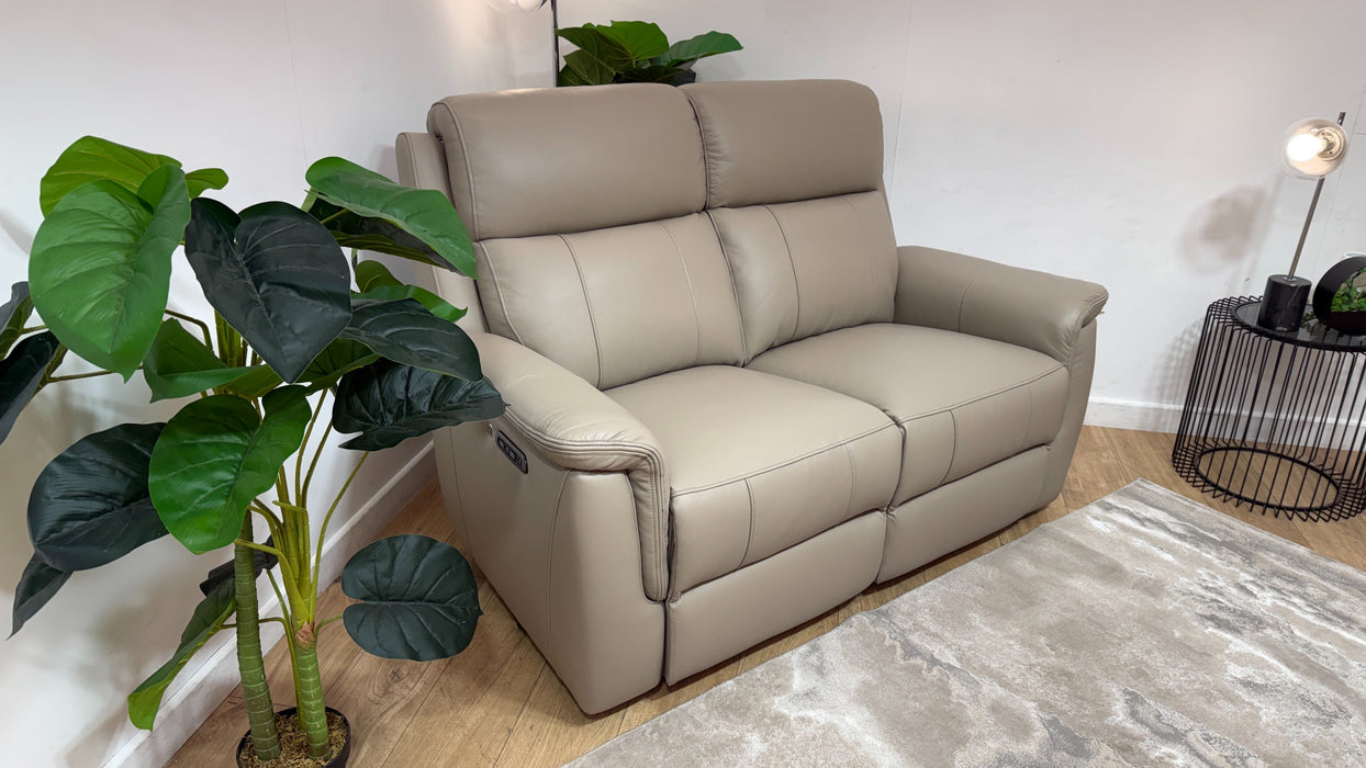 Sofology Bradie Leather 2 Seater Power Recliner/Headrest Heated Seats in Trusty Embossed Stone